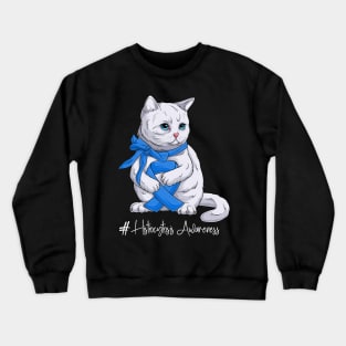 Cute Cat Histiocytosis Awareness Month Blue Ribbon Survivor Survivor Gift Idea Crewneck Sweatshirt